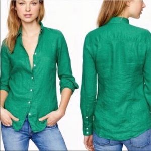 J. Crew Perfect Linen Button Down Bright Green Size 6 Tall